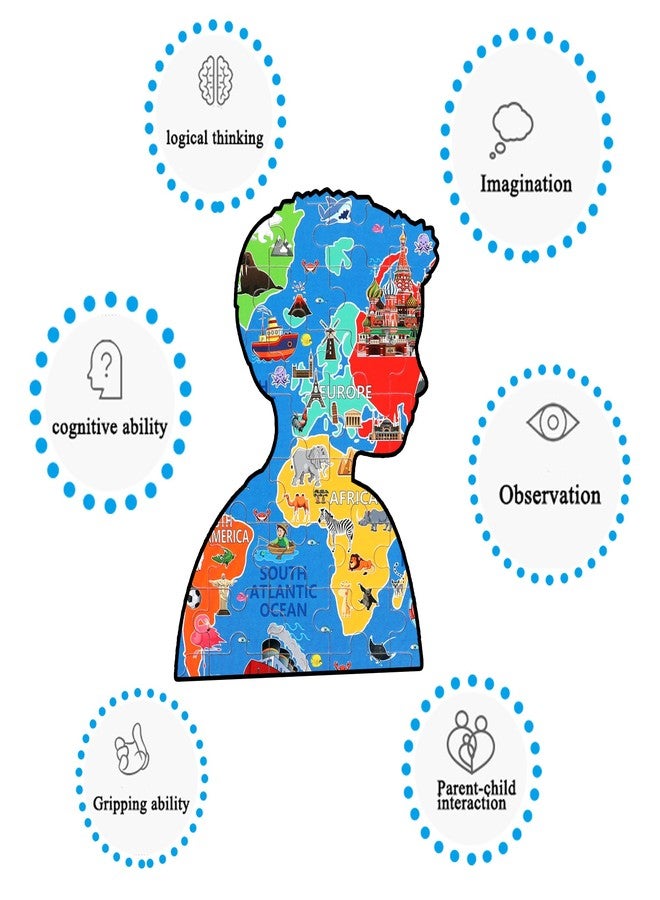 LELEMON World Map Puzzles for Kids Ages 4-8,100 Pieces World Sea Map Jigsaw Puzzles in a Metal Box,Fun World Map Learning Educational Toys for Boys Girls - Image 4